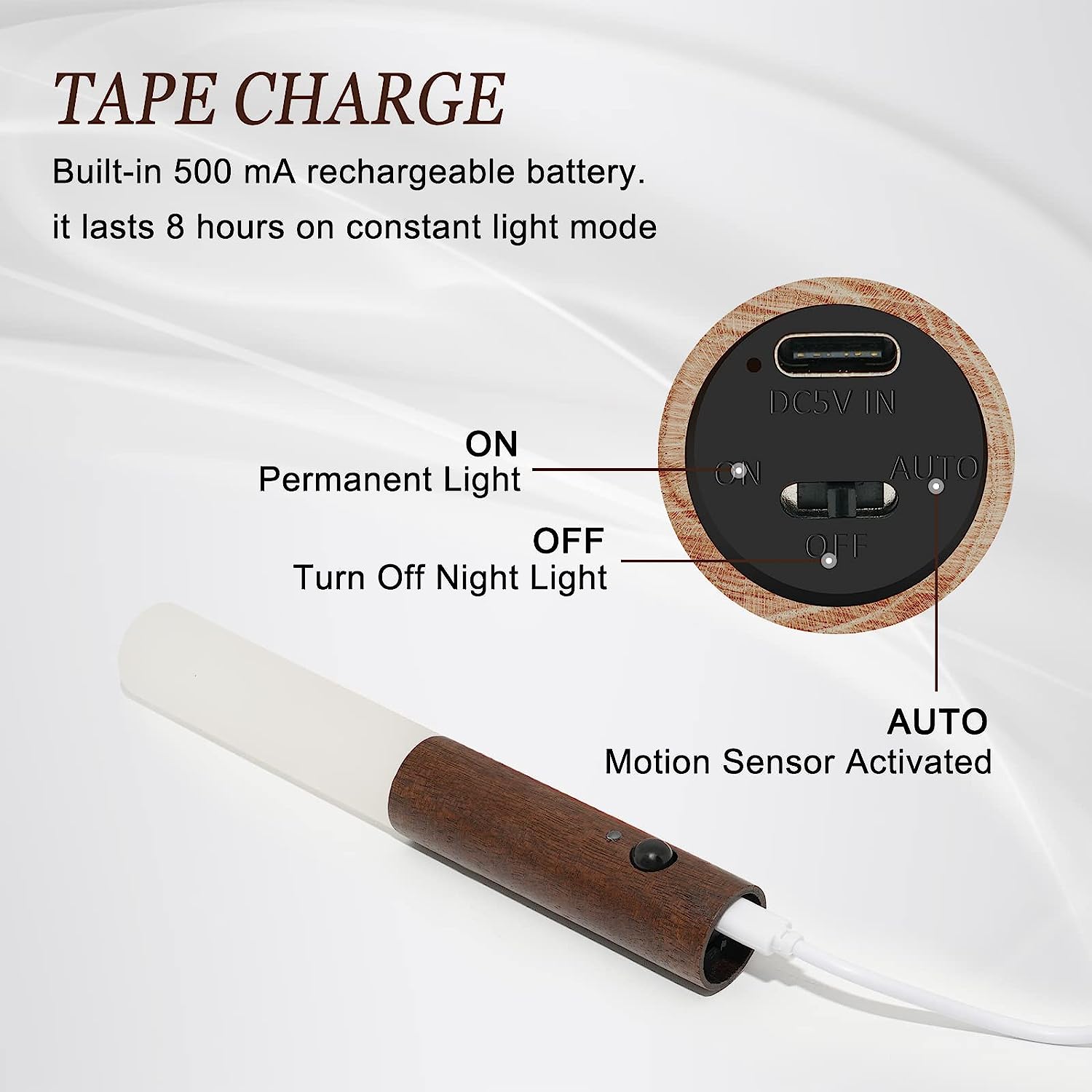 LuminaWood: Auto LED USB Magnetic Wood Wireless Night Light π
