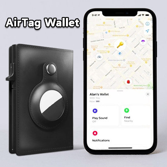 APPLE AIRTAG ANTI- THEFT Multi-functional Card Holder Slim Leather Wallet