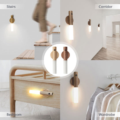 LuminaWood: Auto LED USB Magnetic Wood Wireless Night Light 🌙