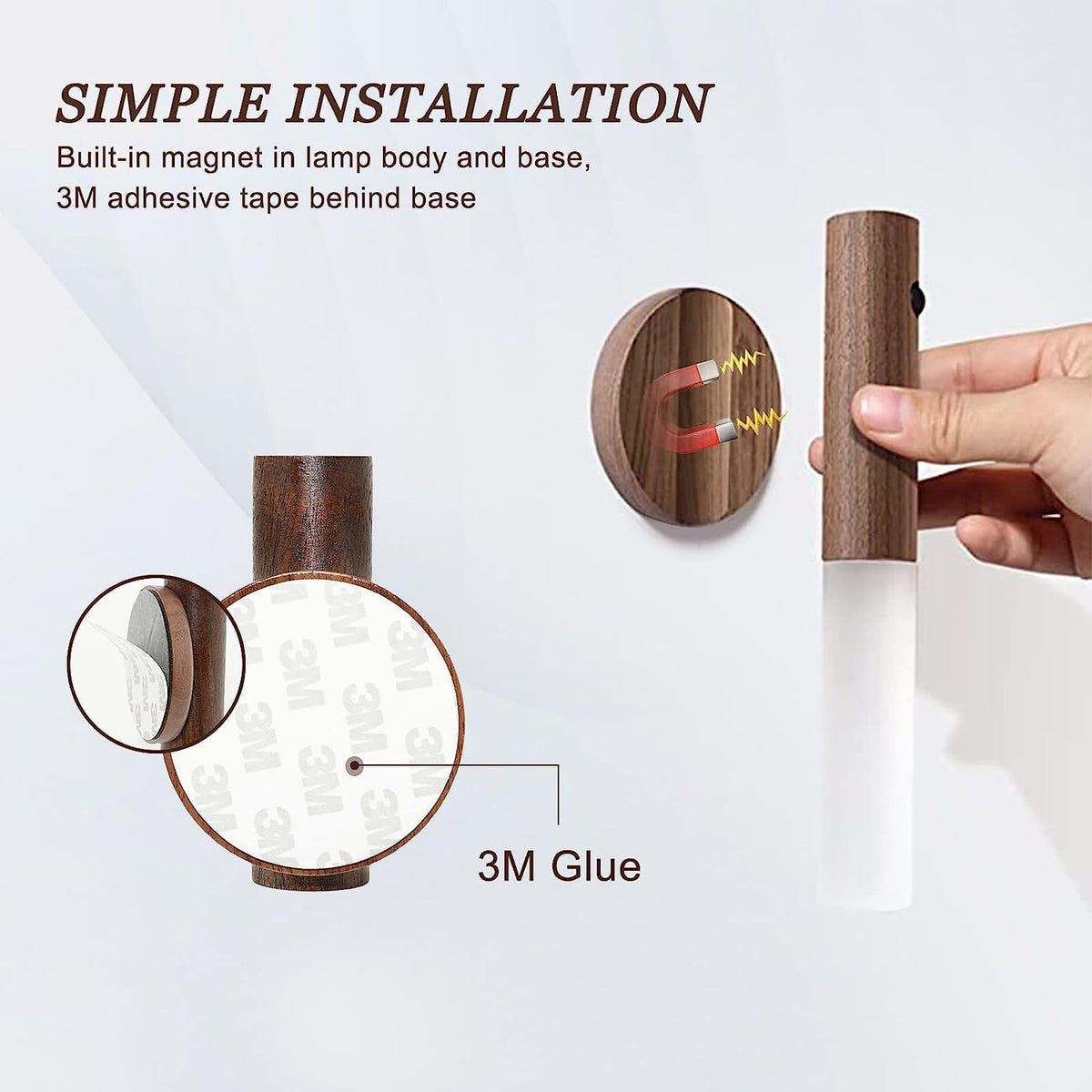 LuminaWood: Auto LED USB Magnetic Wood Wireless Night Light 🌙