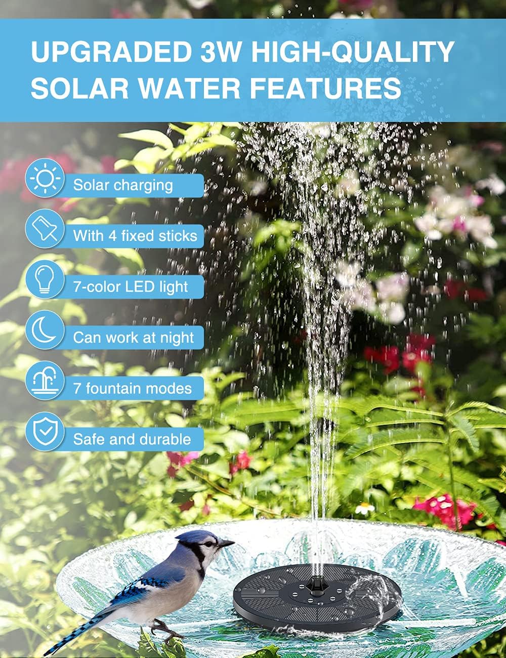 SolarGlow: Round Floating Fountain Pump with Color LED Light ☀️
