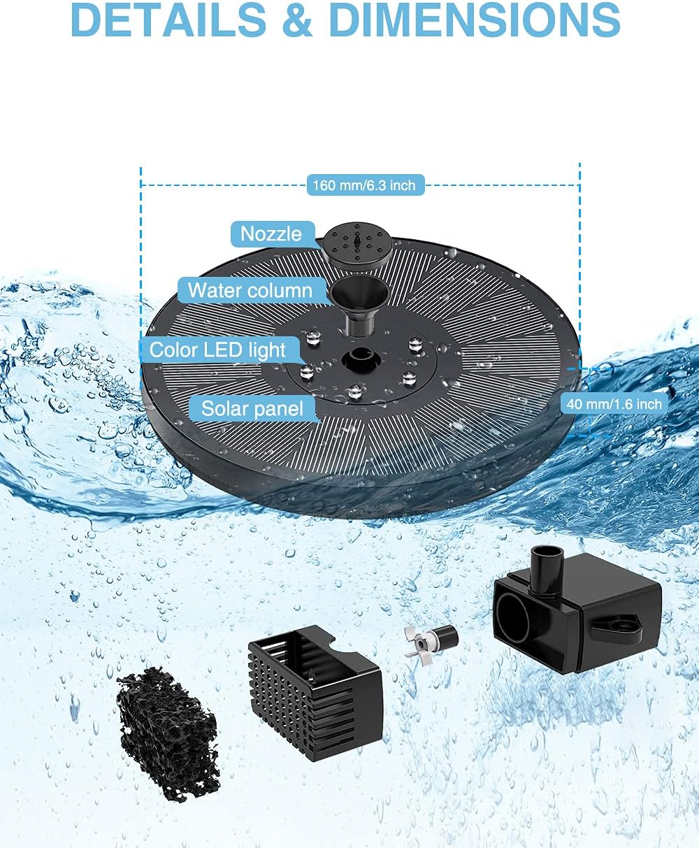 SolarGlow: Round Floating Fountain Pump with Color LED Light ☀️