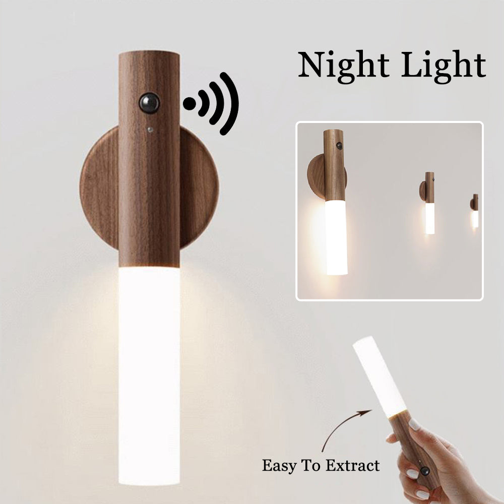 LuminaWood: Auto LED USB Magnetic Wood Wireless Night Light 🌙